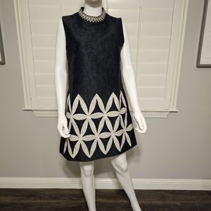 D & R Women Black Floral Embroidery High Neck Sleeveless A Line Dress